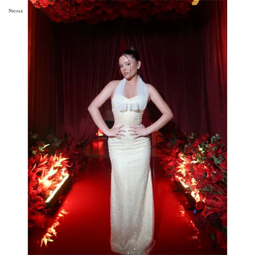 

Nicole Custom Made Party Dress for Wedding Dresses Fish Tail Women's Elegant Dresses for Special Event Off-shoulder Sequins Prom