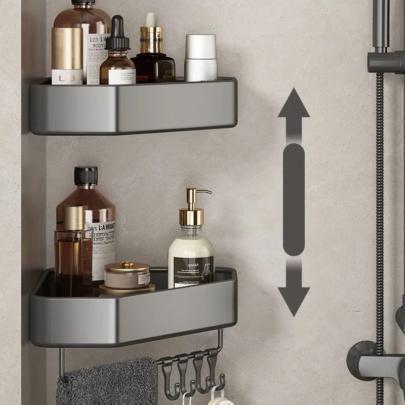 Tuqiu Bathroom Storage Organizer Bathroom Shelf Wall Mounted Holder Corner Shelf Gray Aluminum Bath Shower Shelf