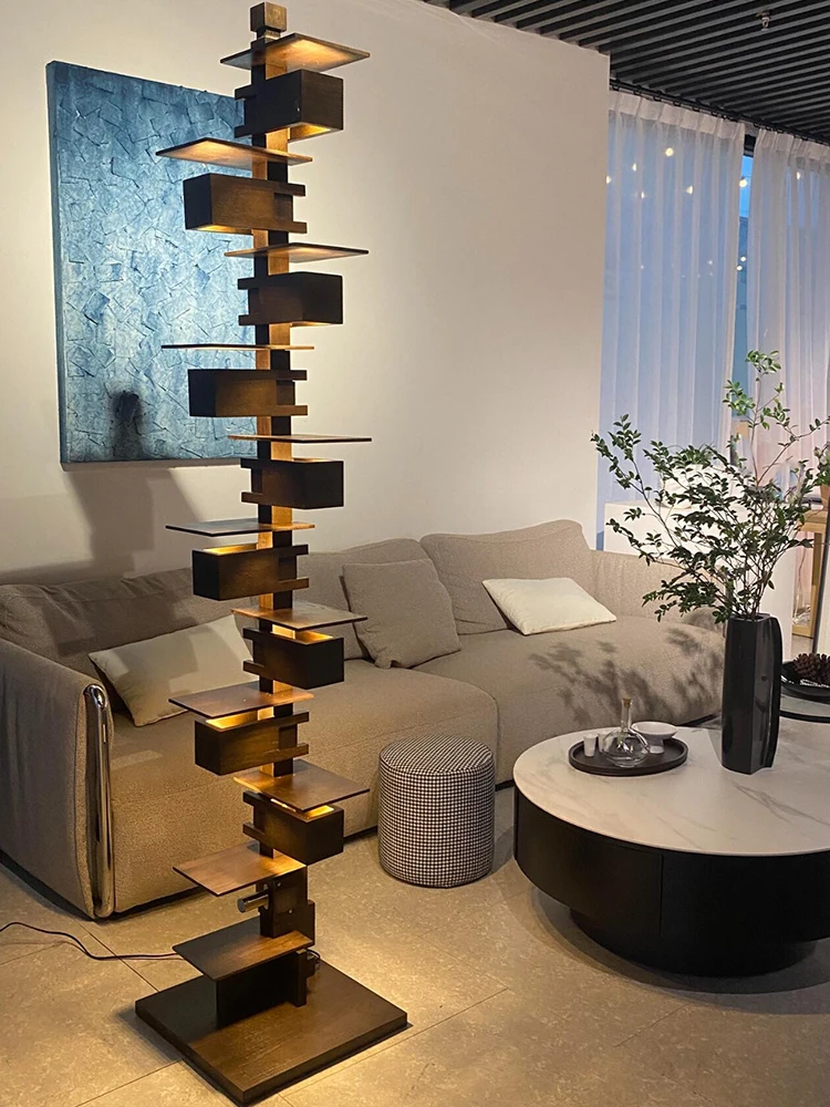 

French-style flowing water villa floor lamp table lamp designer living room wood carving wabi sandy wind retro decorative lamp