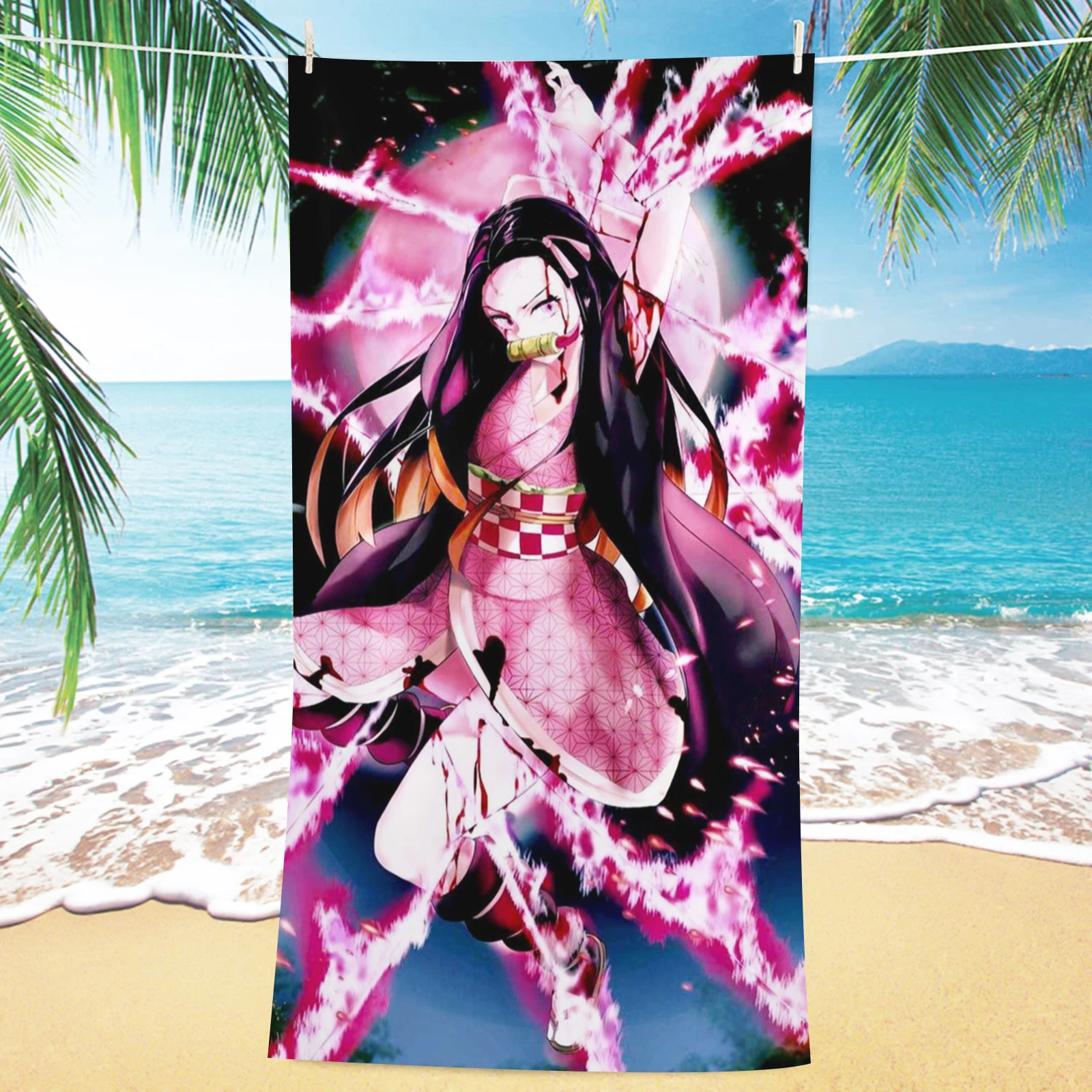 

Cartoon Shower Beach Demon Slayer Blade Midou Bean Microfiber Travel Picnic Pool Towel Kid Women Bathroom Cute Ocean Bath Soft