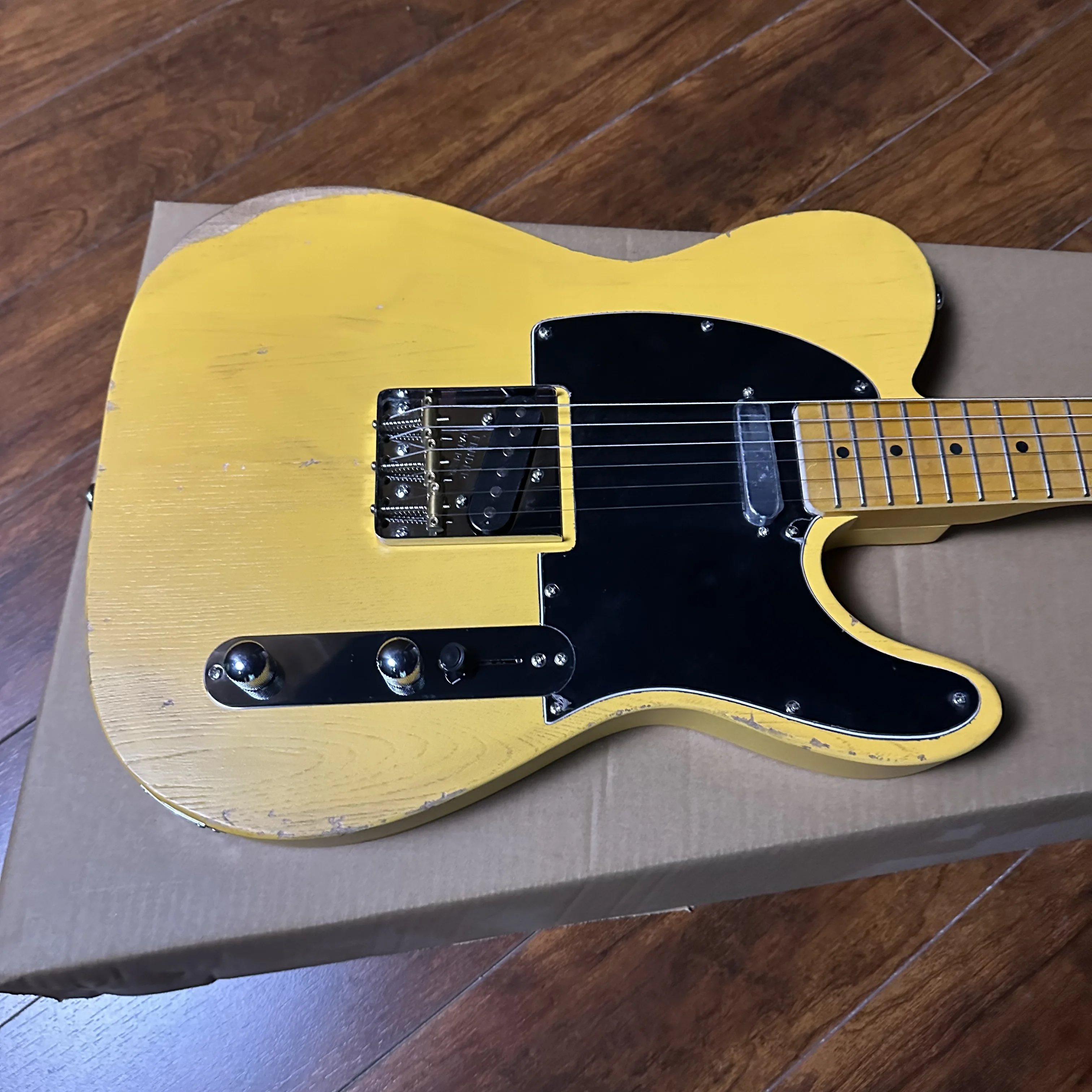 Relic yellow 6-string TL electric guitar maple neck SS pickup fixed bridge