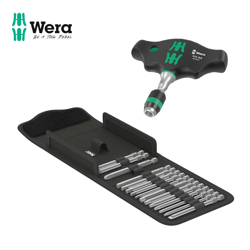 WERA Ratchet Screwdriver Bit Set with Quick-Release Chuck T-Handle Hex Bit Holder Screwdriver 17 pieces NO.05057473001