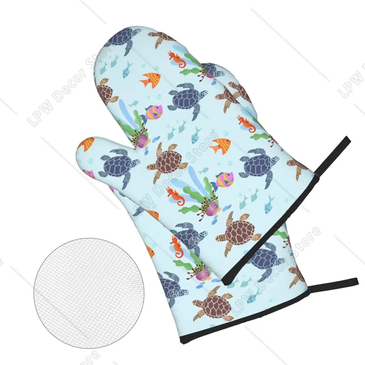 Ocean World Turtles Fish Seahorse Oven Mitts and Pot Holders for Kitchen 4pcs Sets Heat Resistant Cooking Baking BBQ Gloves