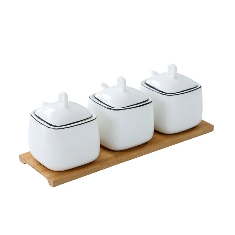 Modern White Porcelain Seasoning Jar with Lid Spice Pepper Jar Sugar Salt Box Seasoning Food Storage Container Kitchen Utensils