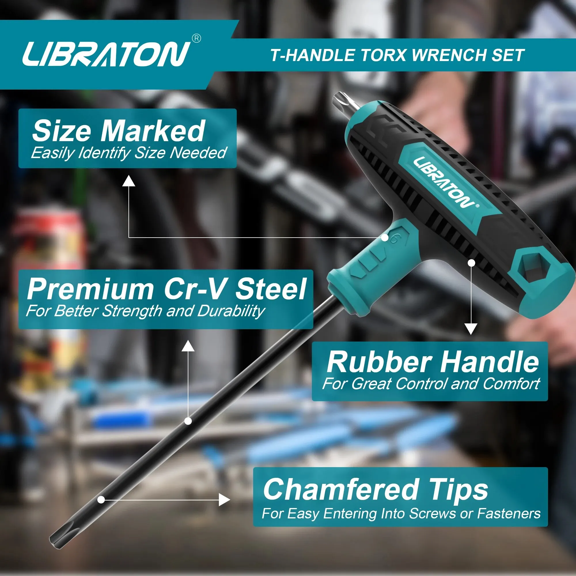 LIBRATON T 핸들 렌치 세트, T 핸들 Torx 키 세트, 2 팁 디자인 T10-T40, 보관함 포함 Torx 나사에 적합, 7 개