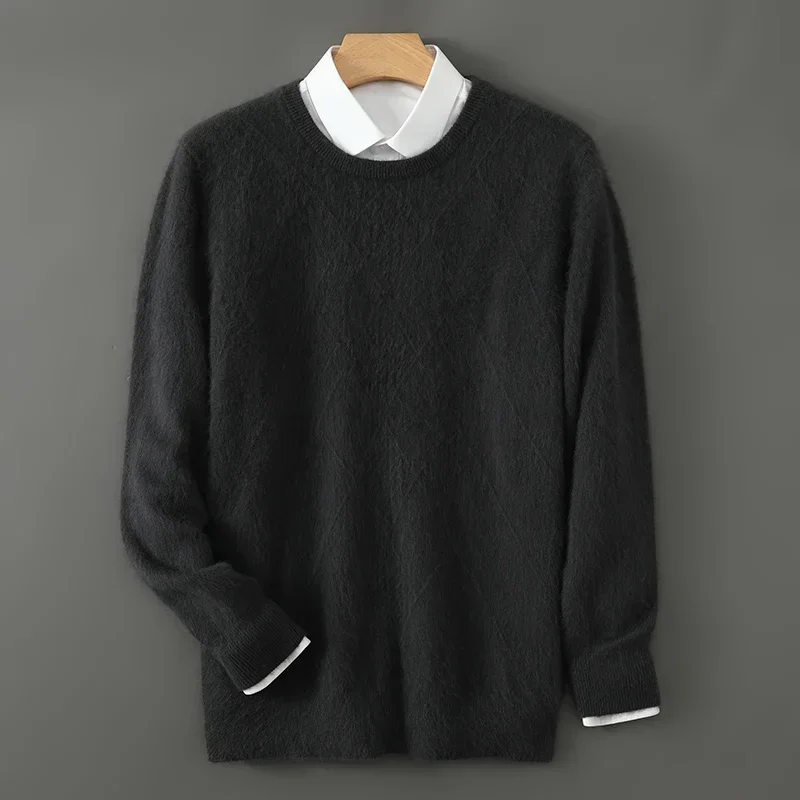 Pull à col rond en cachemire de vison pour hommes, pull en tricot chaud, forme de diamant, pull d'affaires décontracté, optique moyenne, automne, hiver