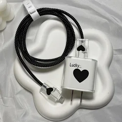 Lucky 5-in-1 Cute Heart Pattern Protective Case Compatible With Apple 18W/20W Charger And Data Cable