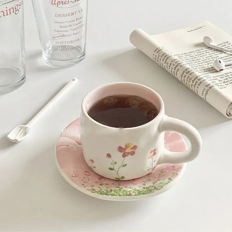 Tazas de café simples y lindas, vasos de leche de cerámica reutilizables, Taza de café de té japonés para acampar, platillo, Taza de regalo Mate, productos de cocina