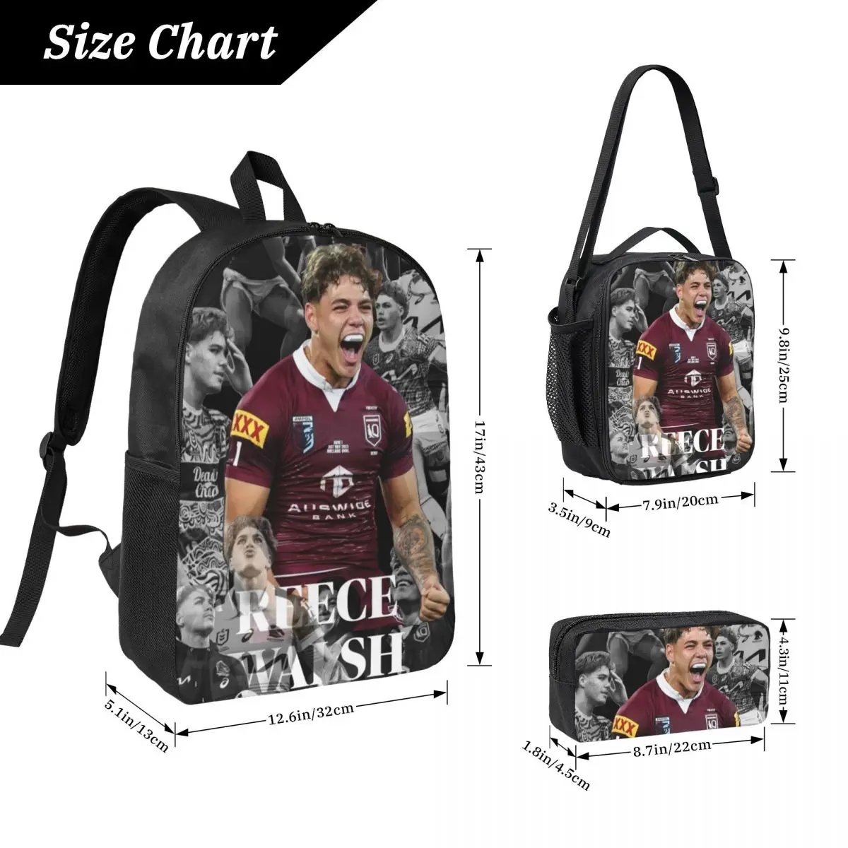 Reece Walsh Nrl Hot Collage Photos Backpack BookBag School Bag Computer Shoulder Bags 3ps Insulated Lunch Bag Pencil Case