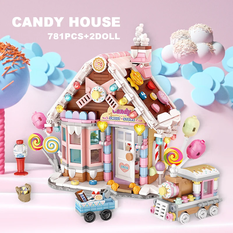 

781PCS Pink Candy House Building Blocks Fairy Tale Shop Model City Street View Mini Store Architecture Assembled Brick Toy Girls