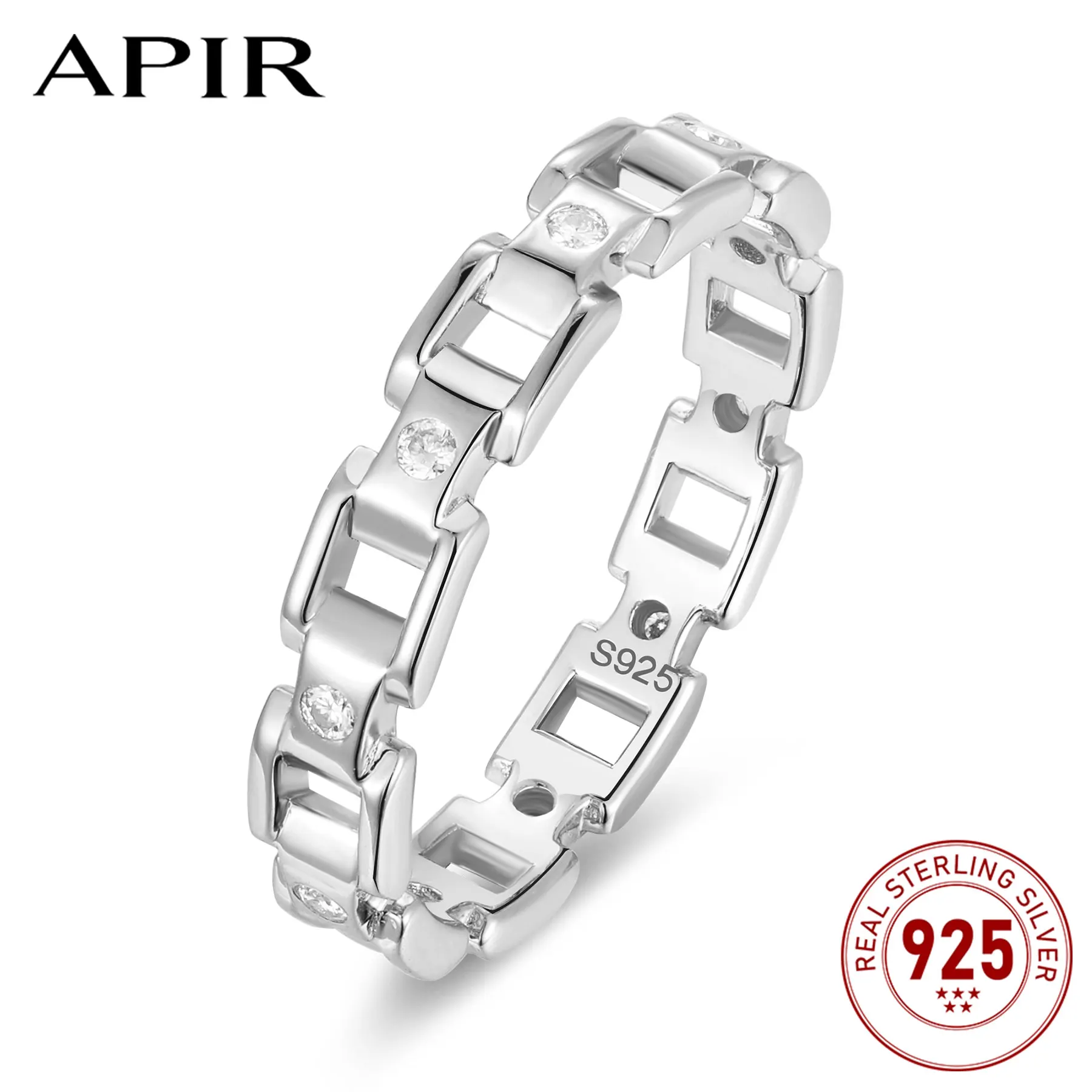

APIR Moissanite Ring 925 Silver Classic Chain Link Band Dainty Stackable Rings Fashion Daily Fashion Jewelry for Women Custom