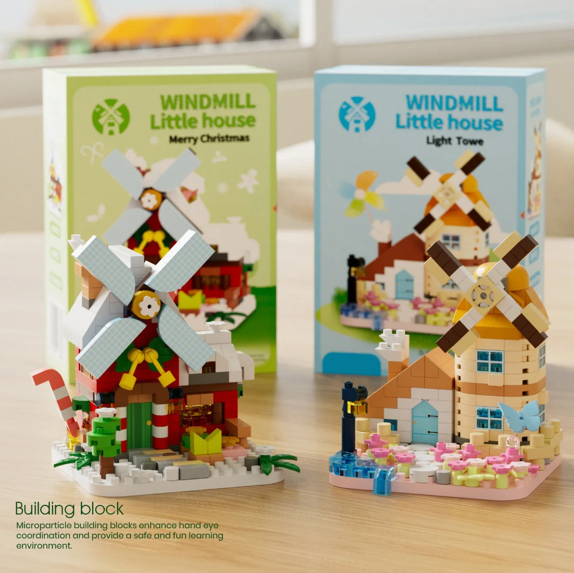 MOC Windmill Cottage Micro Building Blocks Kit Wooden House Hut Log Cabin Bricks Toys for kids Gift