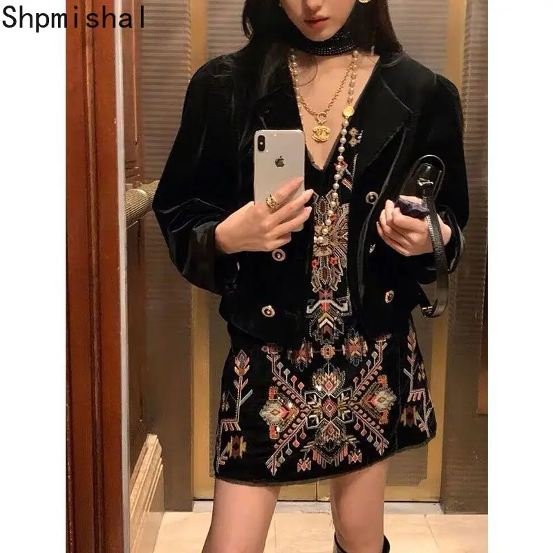 

Miiiix Korean Fashion and Temperament Socialite High Street Jacket Women's Autumn and Winter Tank Top Dress Two-piece Set