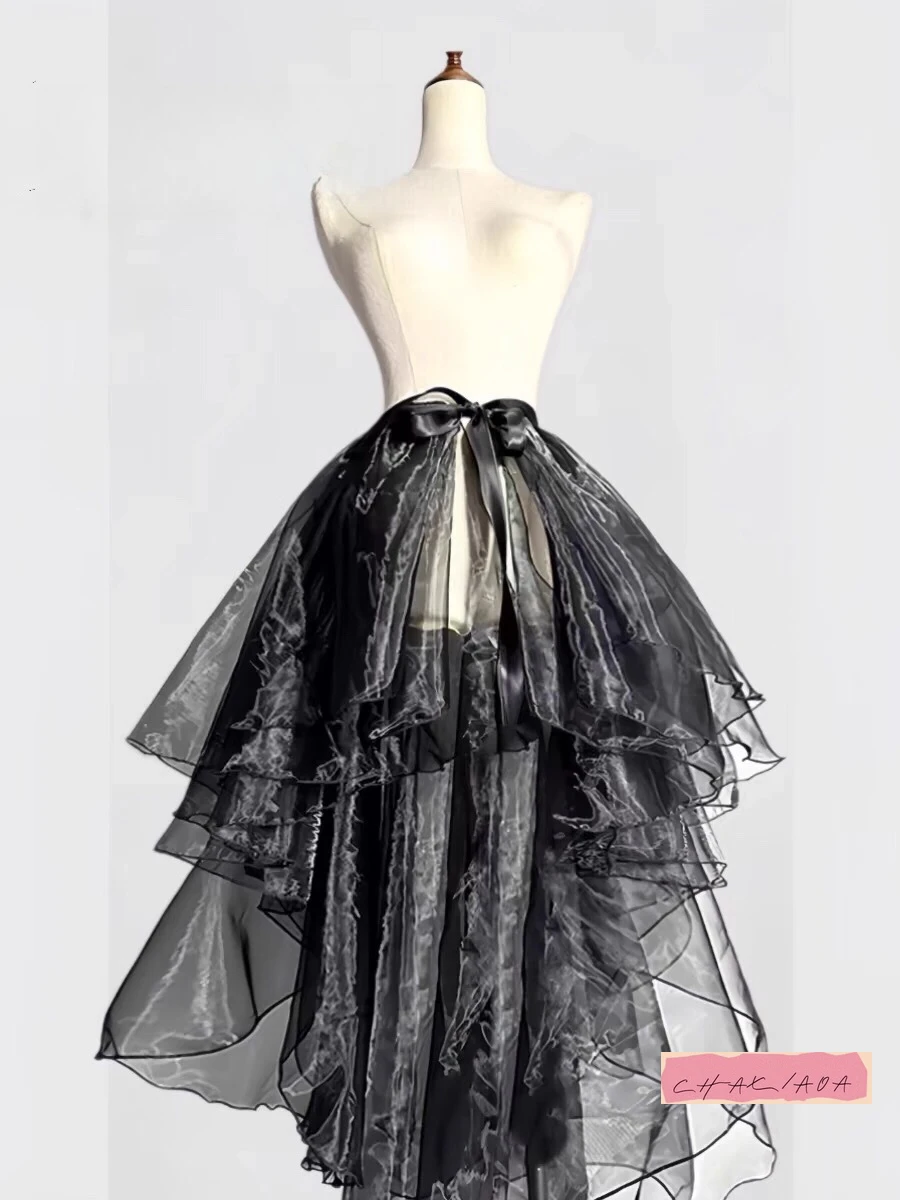 Textura de vidro lolita estilo balé dança gaze saia de uma peça grande pêndulo malha avental médio e longo com arrastando