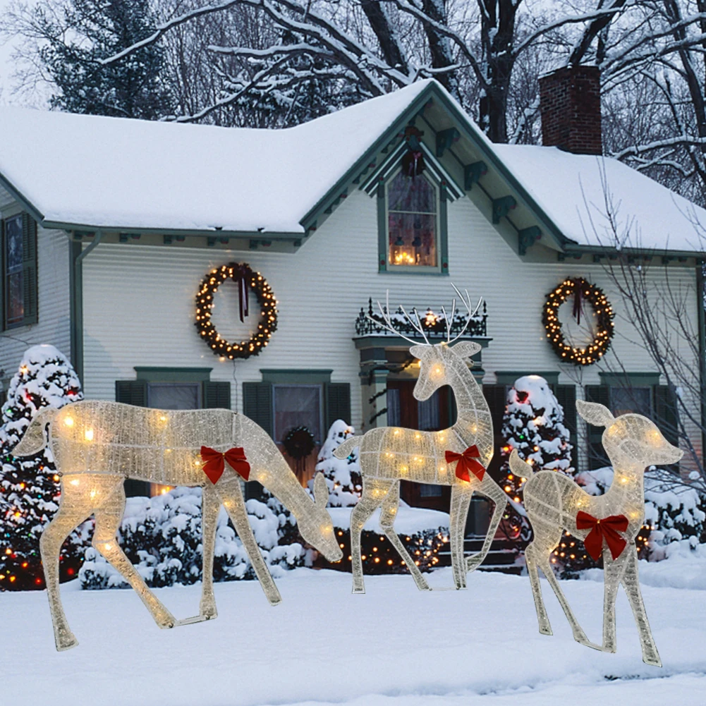 3-delige set Kerstverlichte rendieren Familielamp Kerstvakantie Oplichtende decoraties voor thuis Gazon Tuin Tuin Binnen Buiten