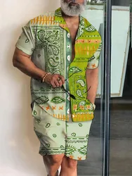 Summer Patchwork 3D Print Men Shirt Sets Fashion Short Sleeve Shirt Oversized Beach Shorts Streetwear Hawaiian Suits Clothes