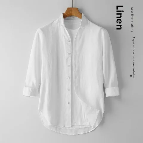 

Men's Linen irt Loose Fit Summer New Sle f Sve Breathable Thin Cotton Linen Blouse White Color Home Wear Comfortable