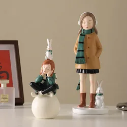 Nordic Sweet Pink Fashion Balloon Girl Figurines Ornaments Kawaii Room Decor Dressing Table Crafts Decor Bithday Gift for Girl