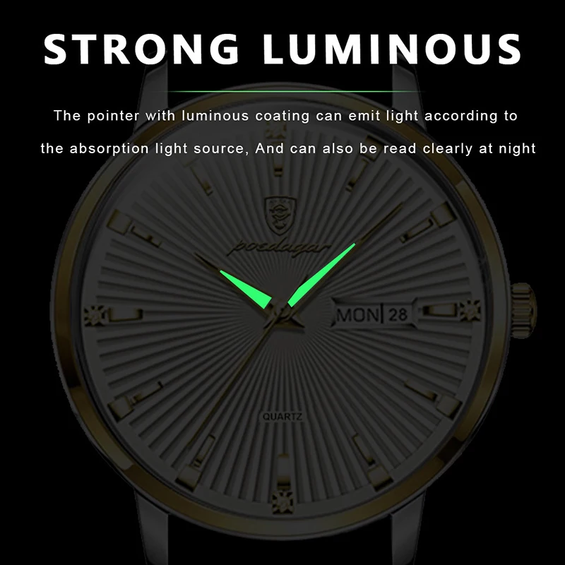 POEDAGAR Fashion Men Watch Luxury Brand Business Waterproof Luminous Sport Watches For Man Stainless Steel Quartz Clock Calendar