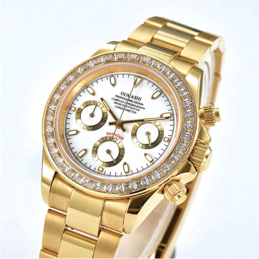 นาฬิกาข้อมือผู้ชายหรูหราขนาด 39 มม. รุ่นใหม่ โครโนกราฟ นาฬิกากันน้ำ ระบบกลไก กระจกแซฟไฟร์ กลไก 7750 / 4613D