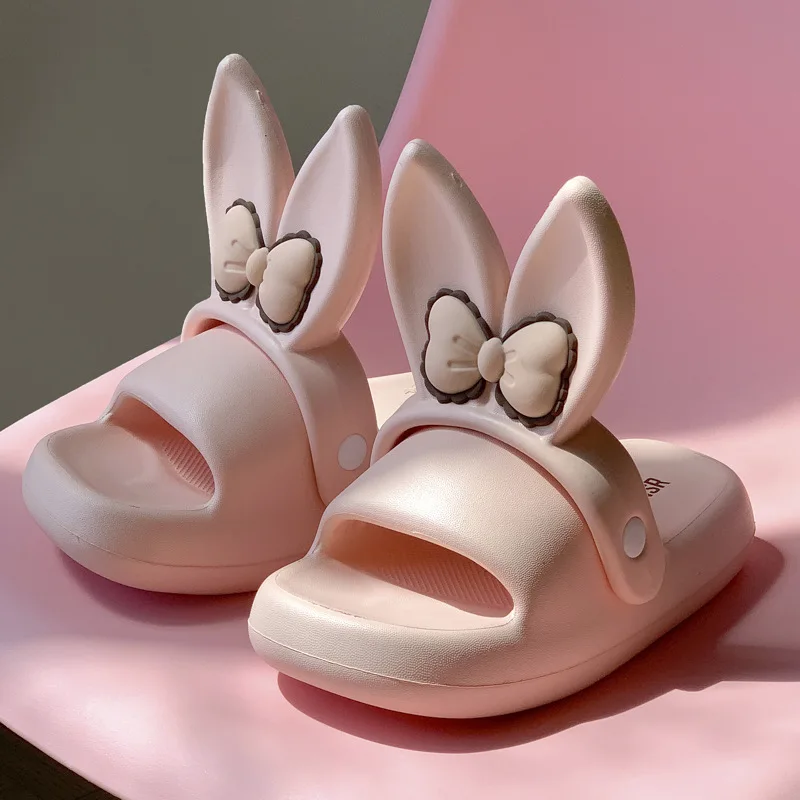 New 2024 Summer Platform Shoes Woman Cute Butterfly Rabbit Ear Slippers Girls Home Bathroom Slides Anti-slip Street Sandals