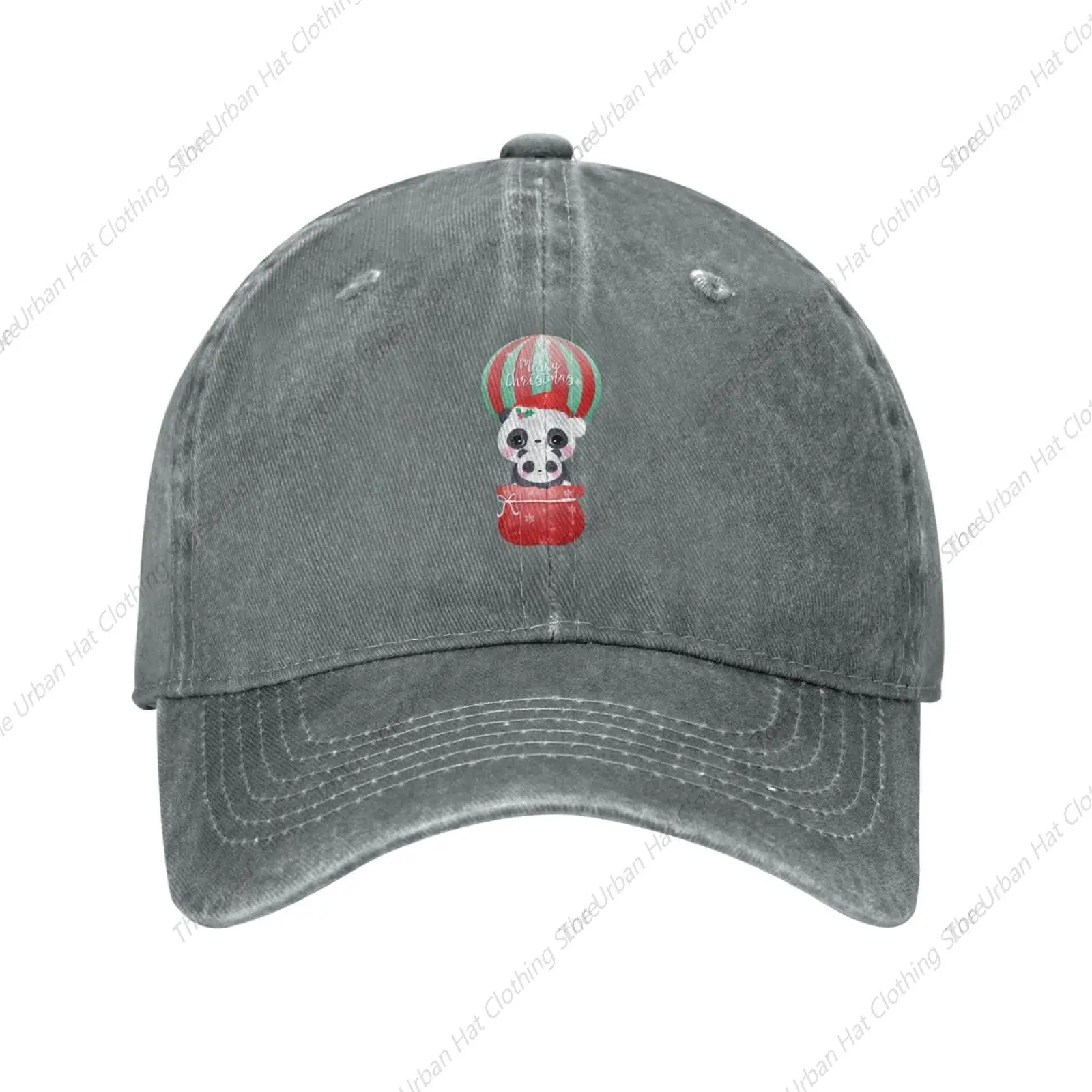 Cute Christmas Panda Riding in A Hot Air Balloon Baseball Cap for Men Women Vintage Trucker Hat Golf Hats Dad Caps