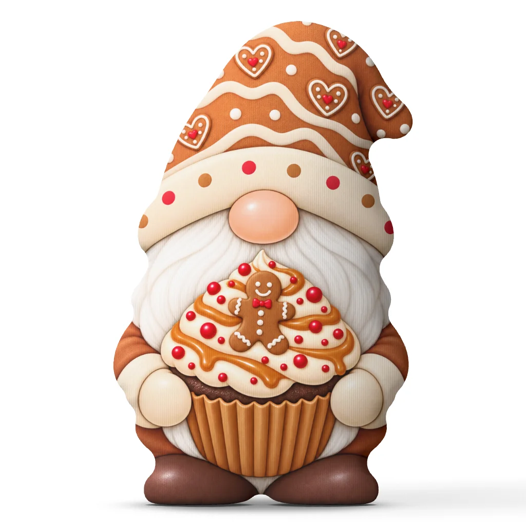 Christmas Gnome Cupcake Pillow Gingerbread Baking Tomte Cushion Shaped Stuffed Throw Pillow Holiday Kitchen Home Decor Gift