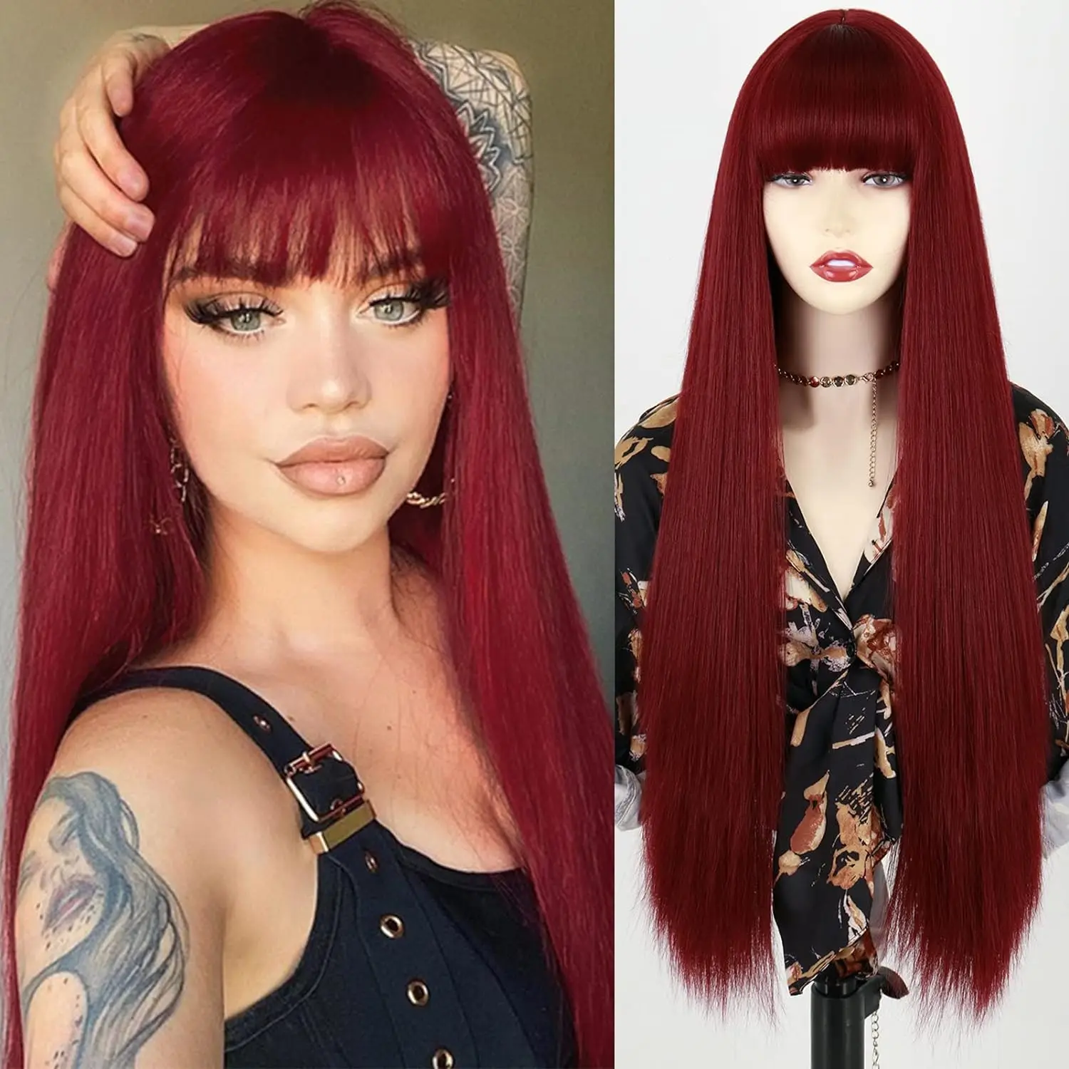 Wig pengganti rambut sintetis, warna oranye dengan poni wig tahan panas untuk mode kostum Cosplay wanita