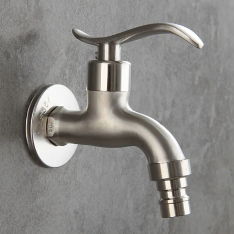 304 Stainless Steel Garden Faucet Wall Mounted Brushed Outdoor Fast Open Bibcock Garden Wash Basin Mop Faucet Torneira Parede