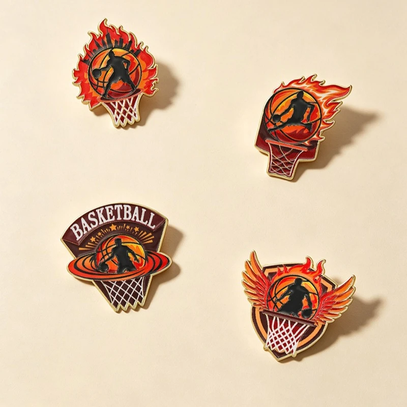 New Trendy Hot Selling Flame Wing Basketball Design Brooch Metal Pin Badge Sports Event Gift For DIY Clothing Bag Hat Decoration