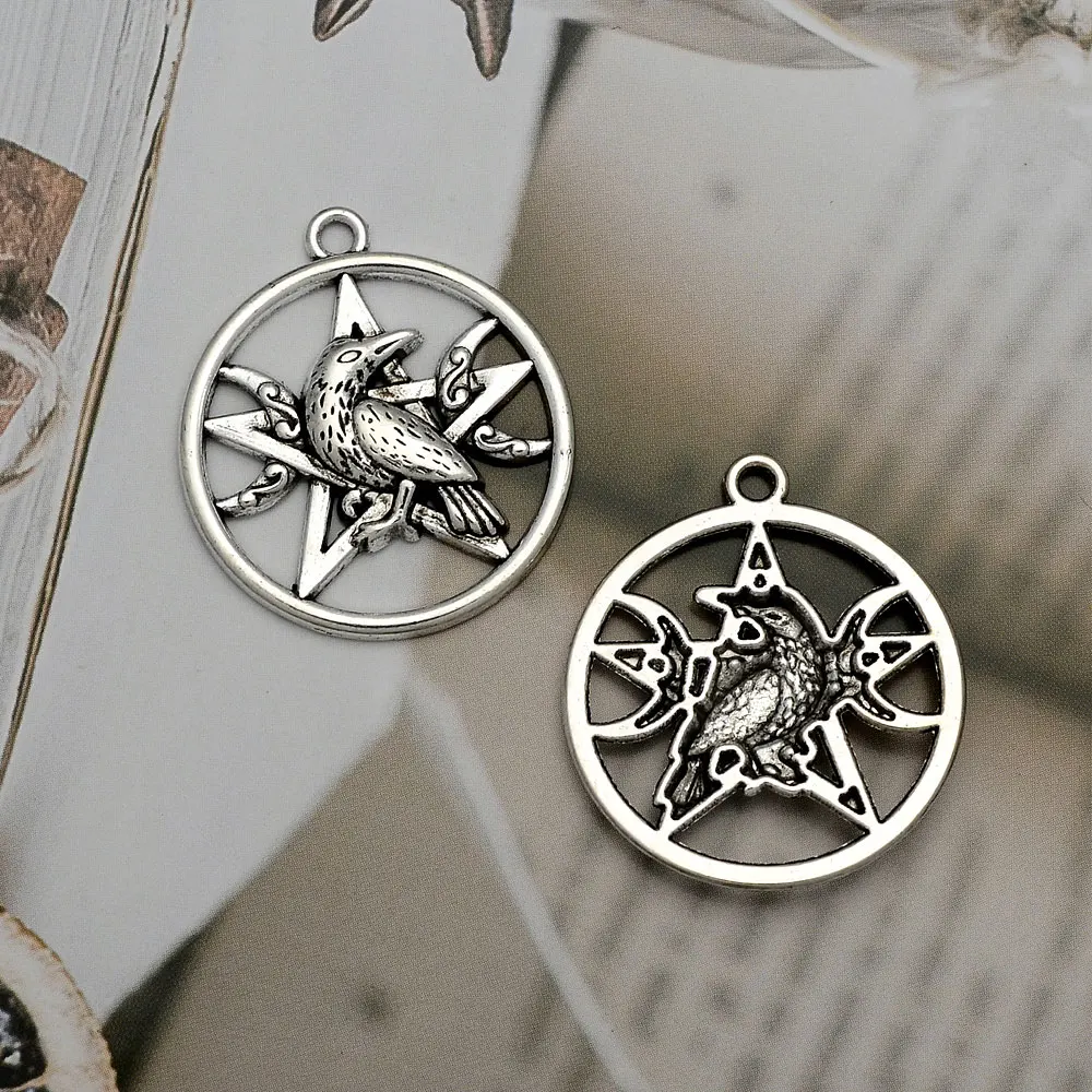 10pcs/lots Gothic Wicca Star Raven Wolf Owl Moon PentagramCharms Pendants For Diy Jewelry Making Findings Supplies Accessories