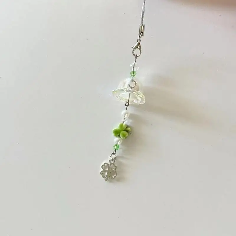 

31BB Portable Shamrock Wind Phone Charm Clear Acrylic Lucky Clovers Wind Charm Accessory for Phones and Keychains