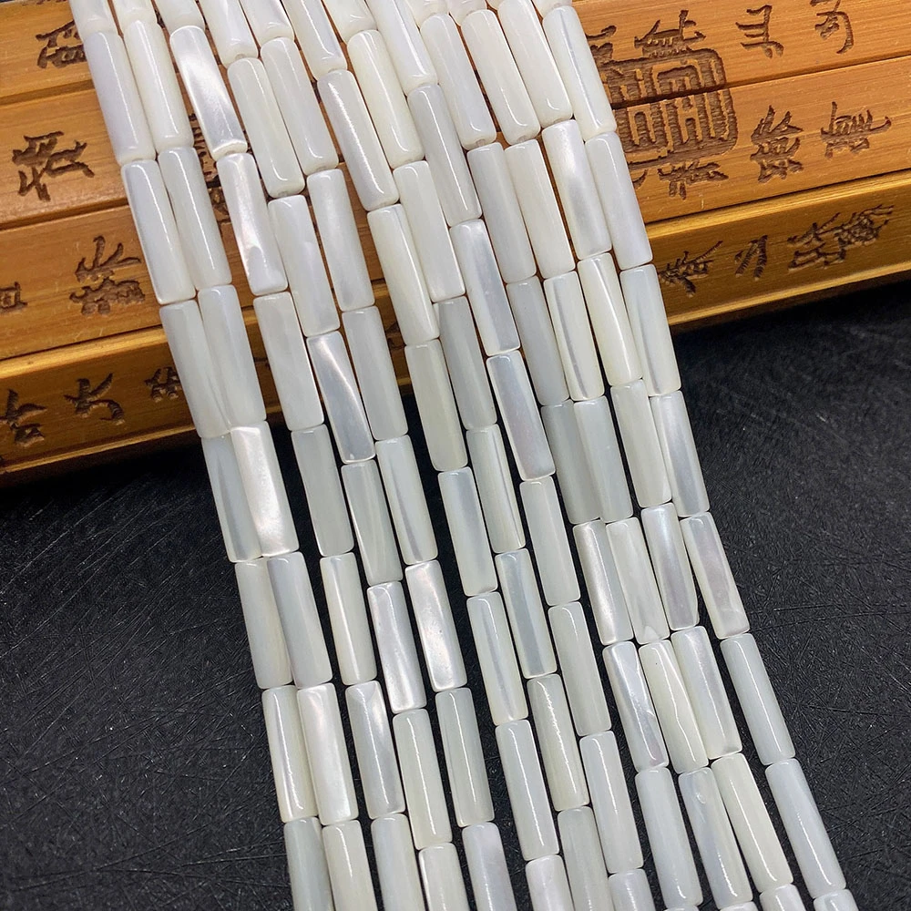 White Mother of Pearl Shell Tubular Beads Long Tube Natural Seashell Tube Loose Beads for Jewelry Making DIY Bracelet Necklace