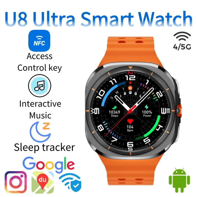 

Модернизированные умные часы U8 Ultimate 4G 5G SIM-карта Видеозвонки GPS Компас WIFI Поворотная камера Международный аккумулятор 1480 мАч