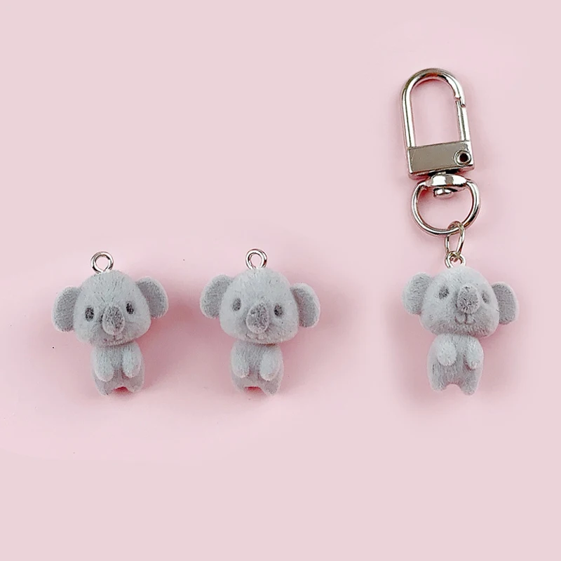 Cartoon 3D Flocking Koala Pendant Cute Animal Phone Lanyard Keychain Bag Charms Backpack Hanging Decoration Car Key Holder