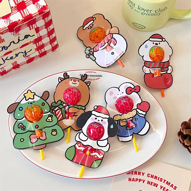 Paquete de dulces de Navidad de 20 piezas, tarjetero con bonito árbol de Navidad de dibujos animados, soporte para paletas, decoración de dulces para fiesta DIY, regalos para niños