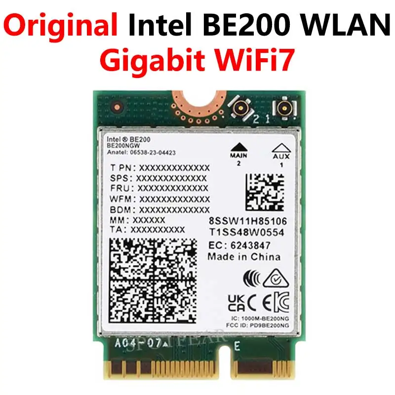 Intel BE200 Wireless WLAN Card Gigabit Tri-Band Bluetooth 5.4 WiFi7 M.2 MU-MIMO IEEE 802.11