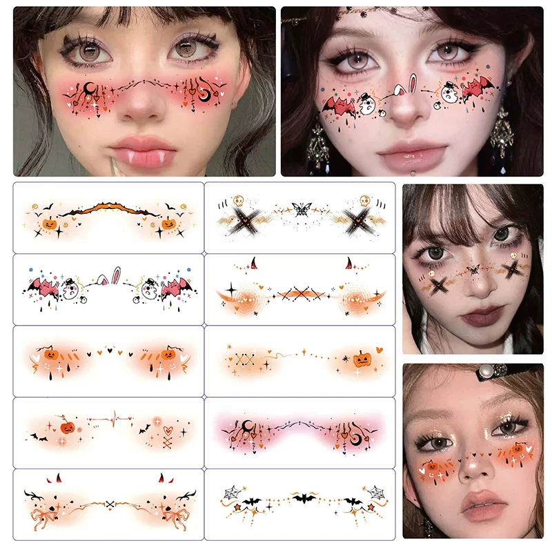 

10pcs Vampire Bat Temporary Tattoos: Halloween Fake Freckle Stickers for Kids & Adults - Party Face Makeup