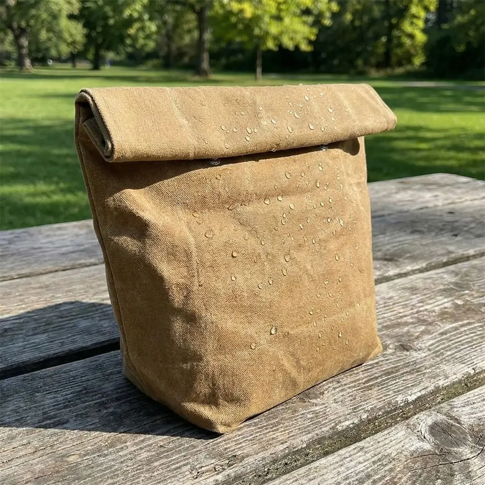 Large Capacity Waxed Canvas Lunch Bag Waterproof Anti-fouling Aluminum Foil Ice Bag Reusable Thermal Insulation