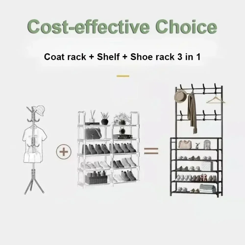 Clothes Hanger Multi-Layer Shoe Rack Doorway DIY Hat And Shoes Shelf Simple Floor-Standing Living Room Organizer Storage Racks