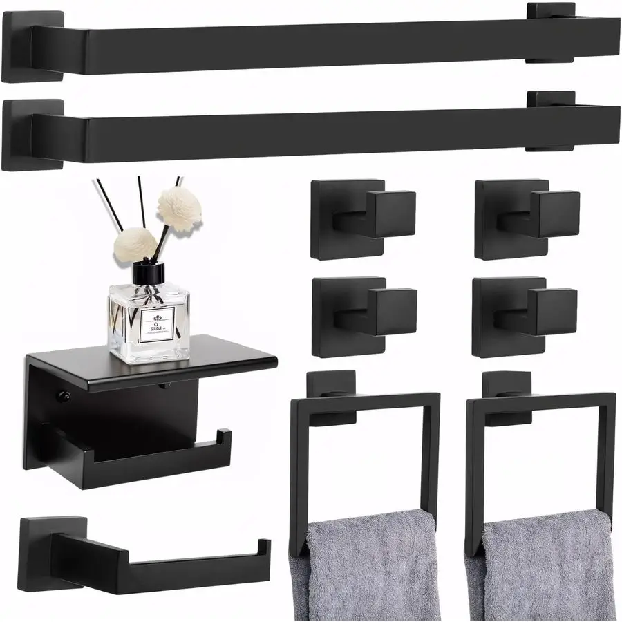 

Pieces Matte Black Bathroom Accessories Set, Stainless Steel Bathroom Hardware Set, Towel Racks for Bathroom, Wall Mounted 24 In