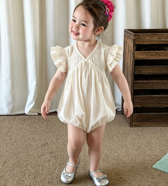 Girls' Onesie 2026 Spring and Summer New Children's Clothes Korean Style Girl Baby Cute Princess Sweet Lace Onesie Simple