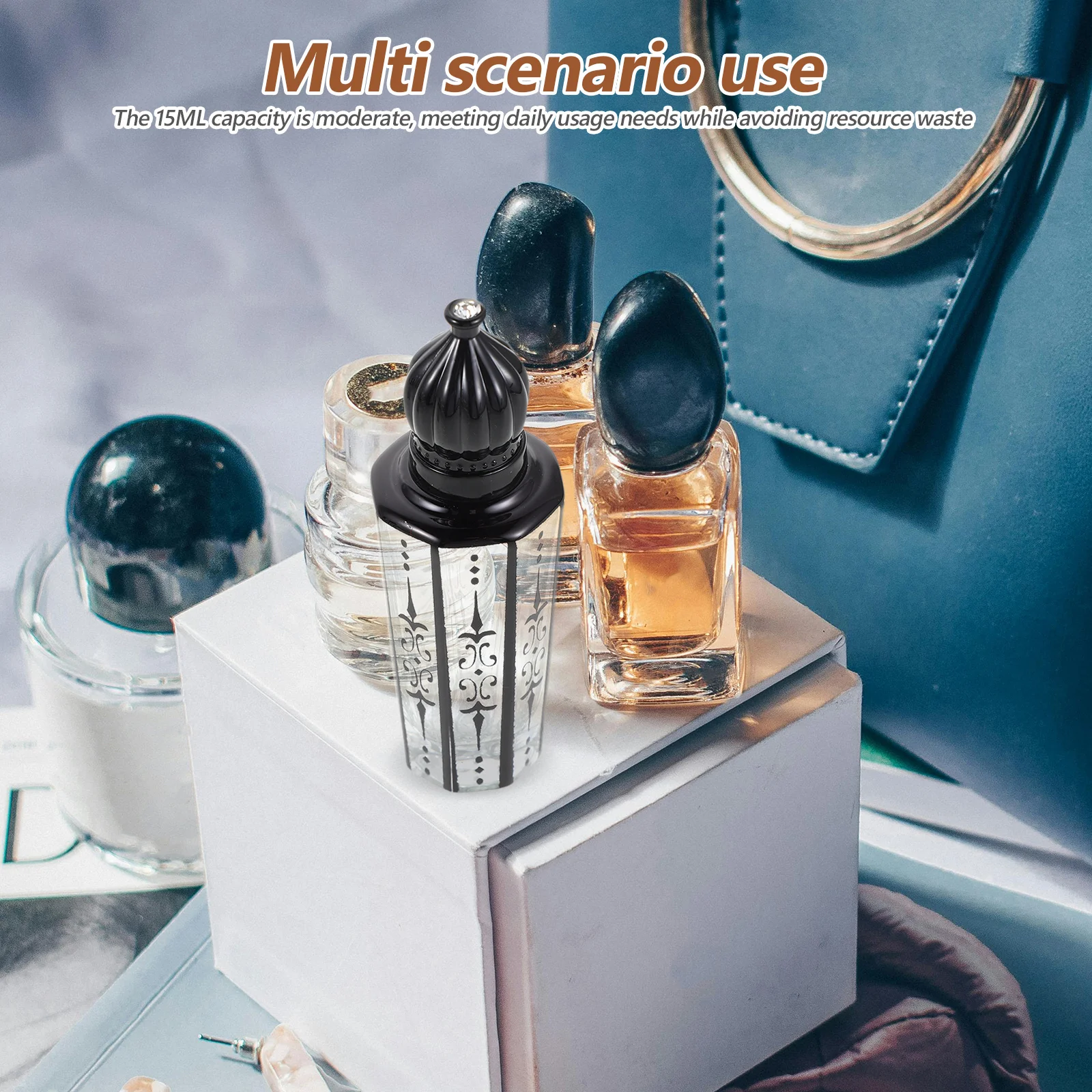 

6Pcs 15ml Black Glass Perfume Roller Bottles Elegant Engraving Aromatherapy Travel Refillable Essential Oils Roll on Bottles