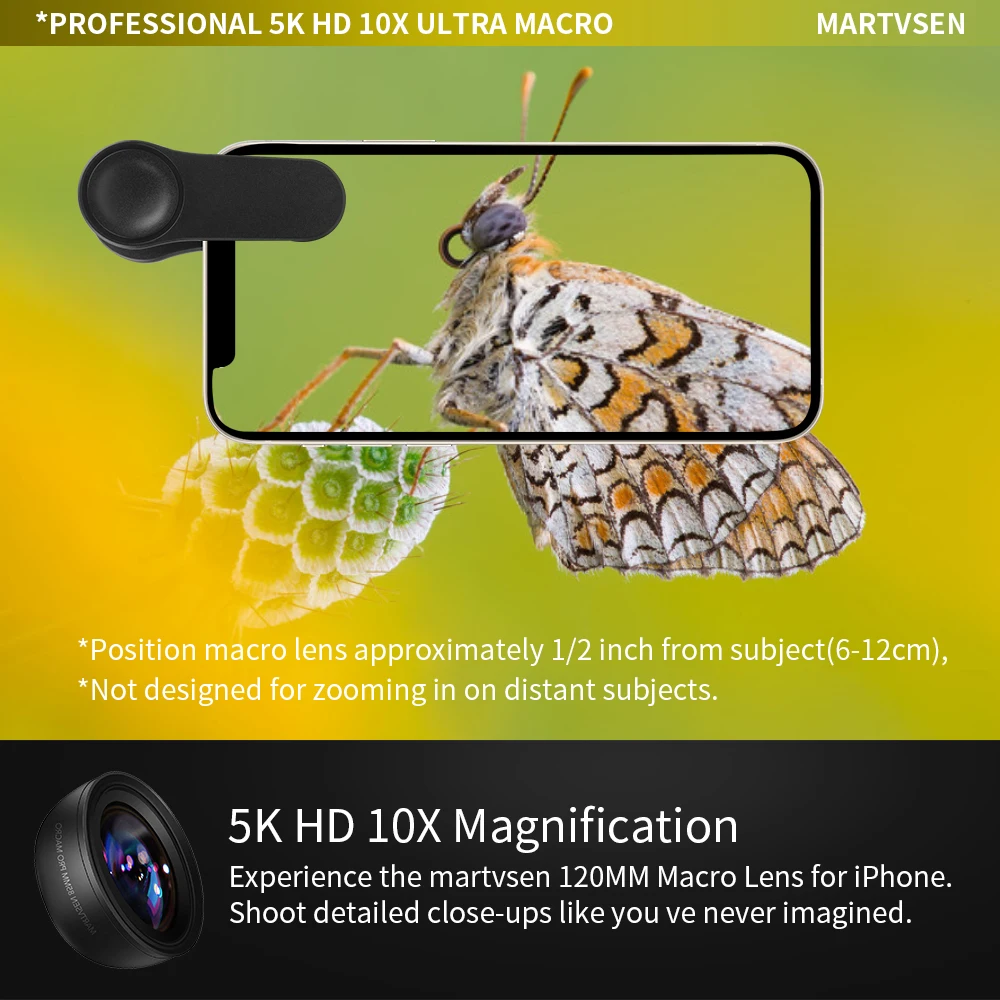 MARTVSEN 120MM Macro Lens, Professional 5K HD 10x Super Macro Universal Clip Camera Photo Lens for iPhone Samsung Andriod