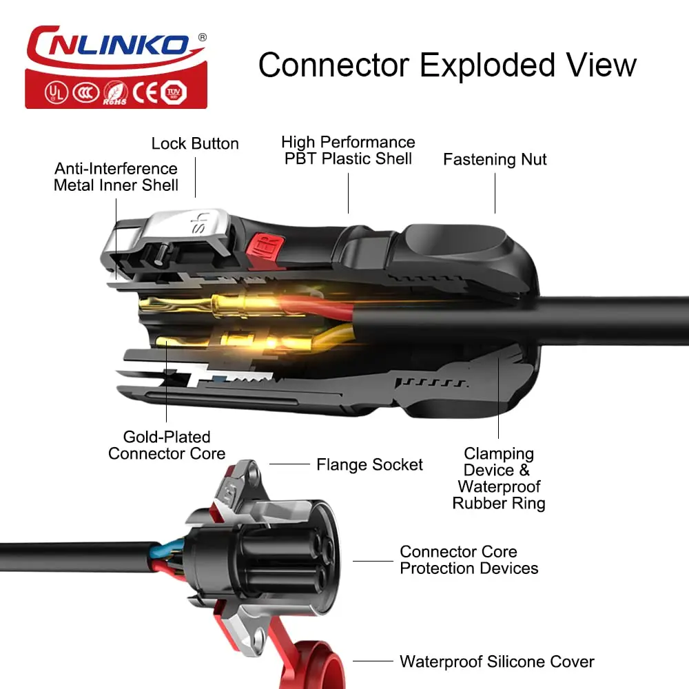 CNLINKO LP24 35A Waterproof Electrical Wire Connector M24 2 Pin 3 Pin Quick Release Plug Panel Socket Welding Pin Connector