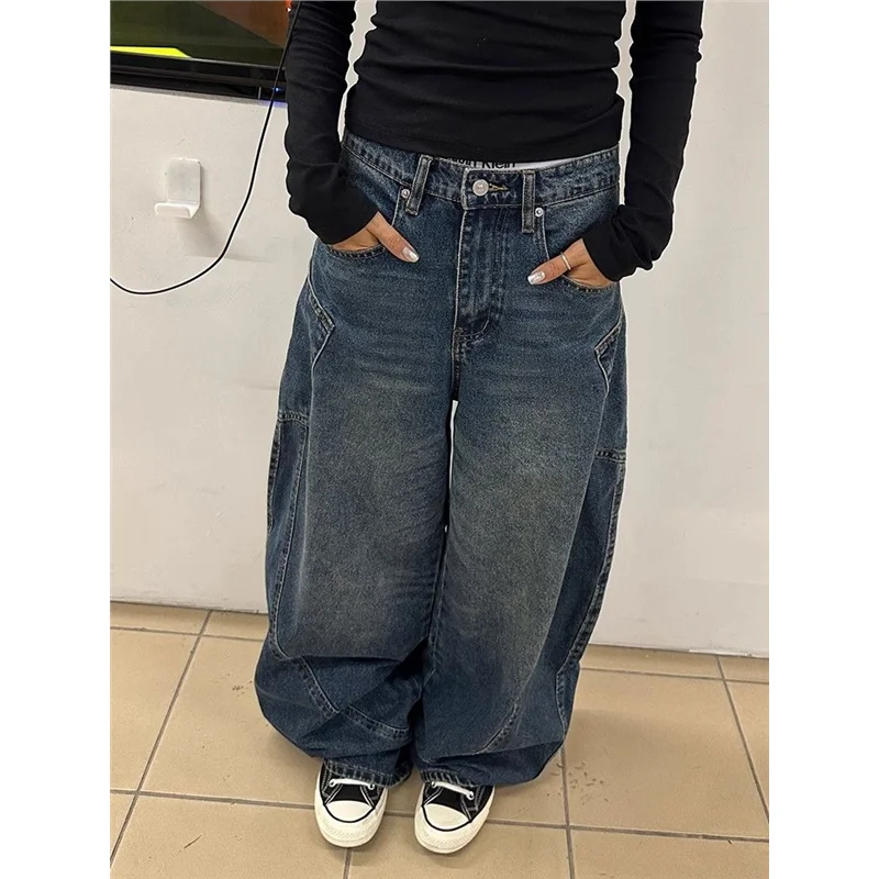 Retro Heavy Du Wide Leg Jeans Women's Autumn Winter Loose Slim Straight Floor-Length Pants High Waist Denim Fabric