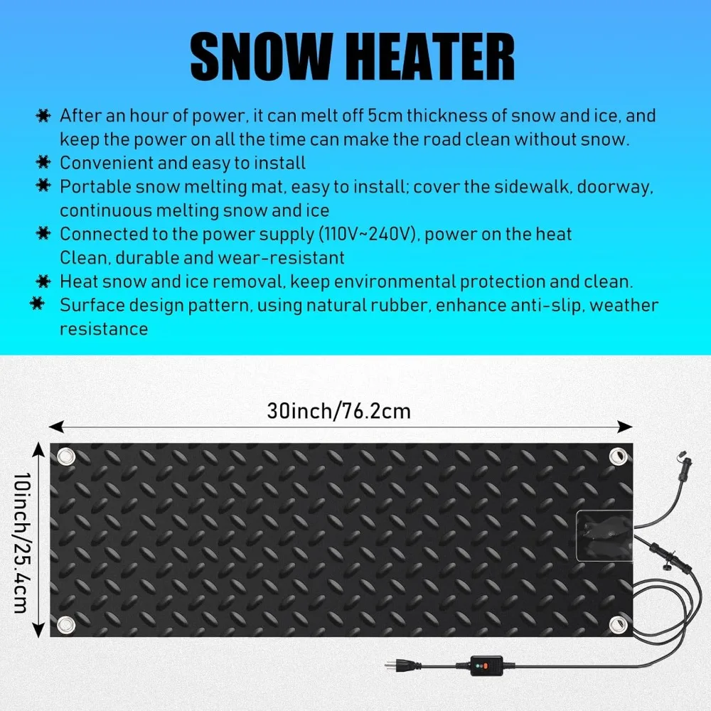 6 قطع من سجادة الممشى المذابة بالثلج، سجادة تسخين مطاطية غير قابلة للانزلاق مقاس 10 × 30 بوصة مع سلك طاقة، وسادة تسخين ثلج وثلج بسرعة 2 بوصة/ساعة - جديد #3