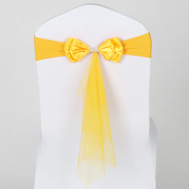 Chair Back Decoration Without Tie Bow, Hotel Banquet Gauze Chair Back Flower Organza Bow