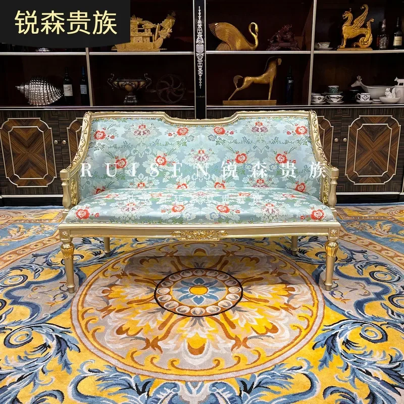 For French Style End Stool European Luxury Embroidered Fabric Footrest Solid Wood Bed Bench Living Room Sofa Seat Bedroom