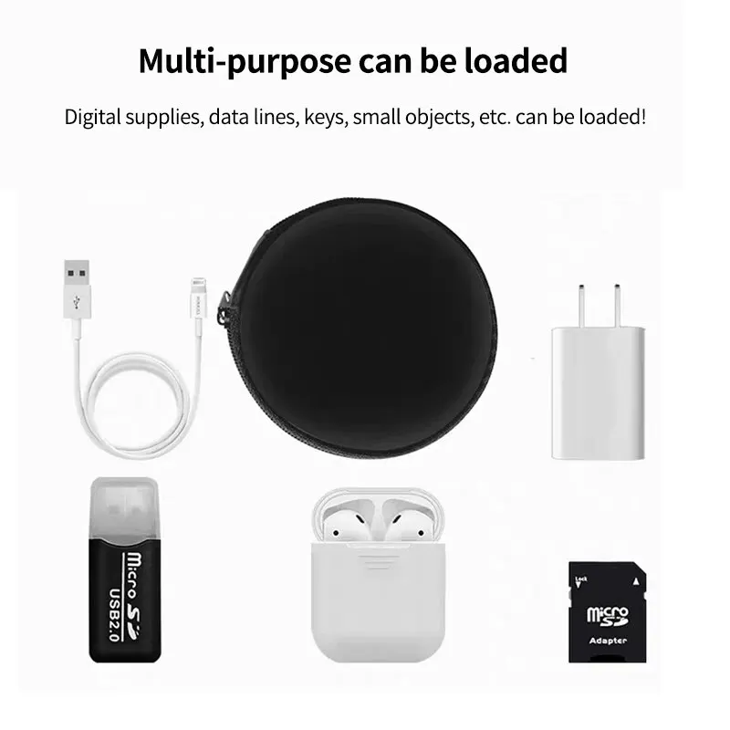 1-3pcs Round Earphone Case Portable Data Line Charging Cable Storage Box Memory Cards Coins Storage Box Bluetooth Headset Bag